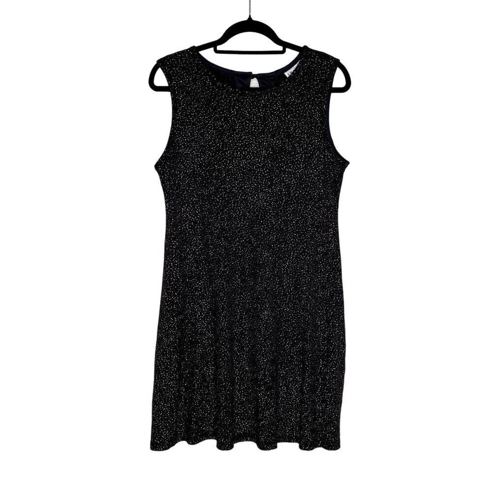 Vintage Ultra Dress New York Sleeveless Glitter Mini Shift Knit Dress Black